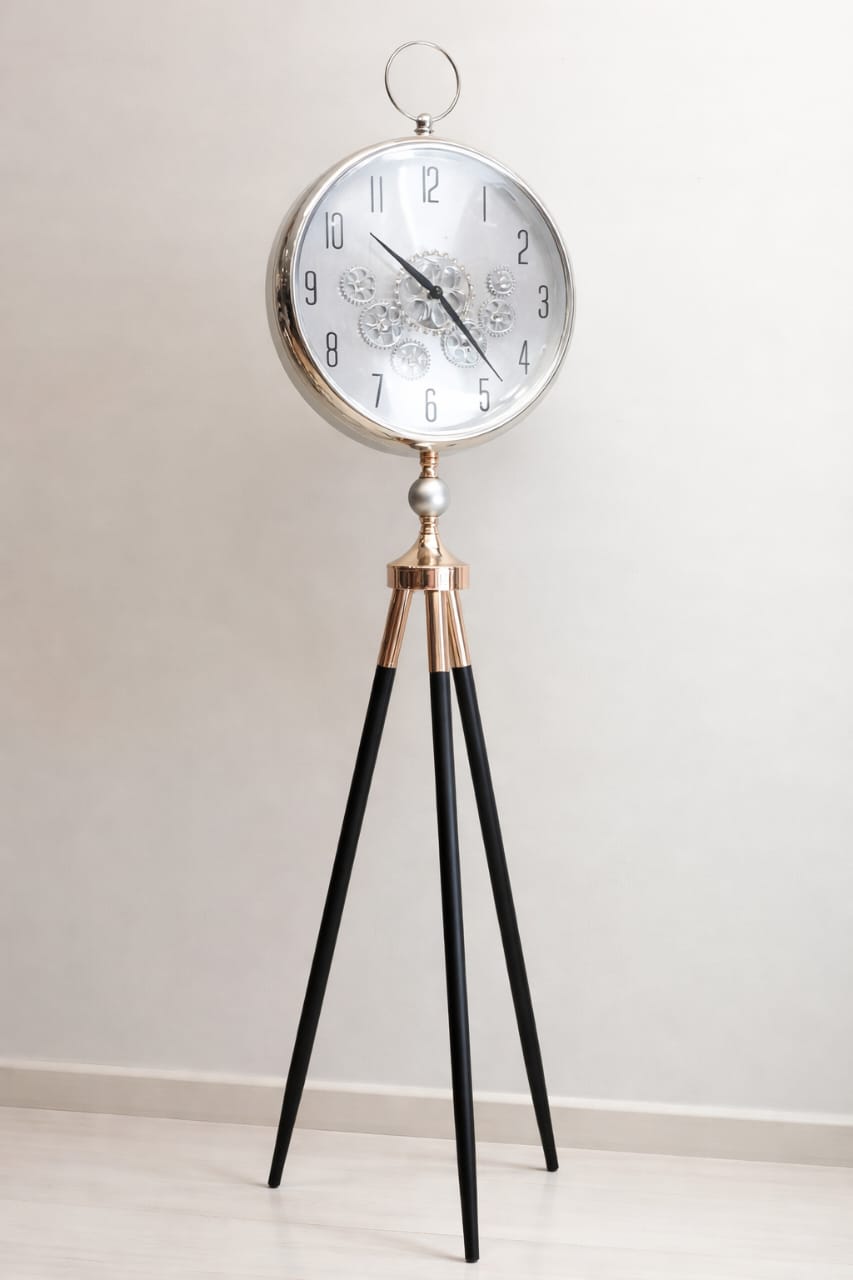 Modern Tripod Floor Clock 150 cm – Black & Gold Standing Clock – Elegant Home Decor