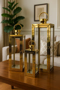 Imported Gold Metal Decorative Lantern Set – 3 Pieces – Modern Elegant Design – Perfect for Ramadan & Home Decor