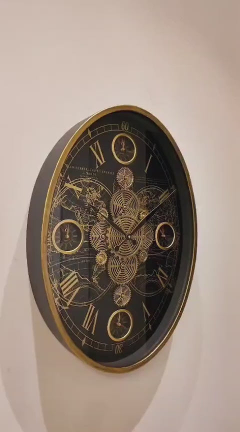 Oval Wall Clock – Black & Gold