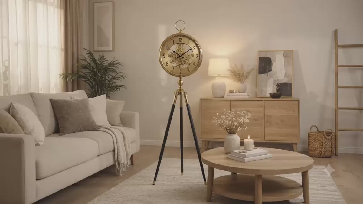 Tripod Floor Clock – Gold & Black 150cm