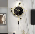 Luxury Decorative Wall Clock – Modern Geometric Black & Gold Design with Pendulum