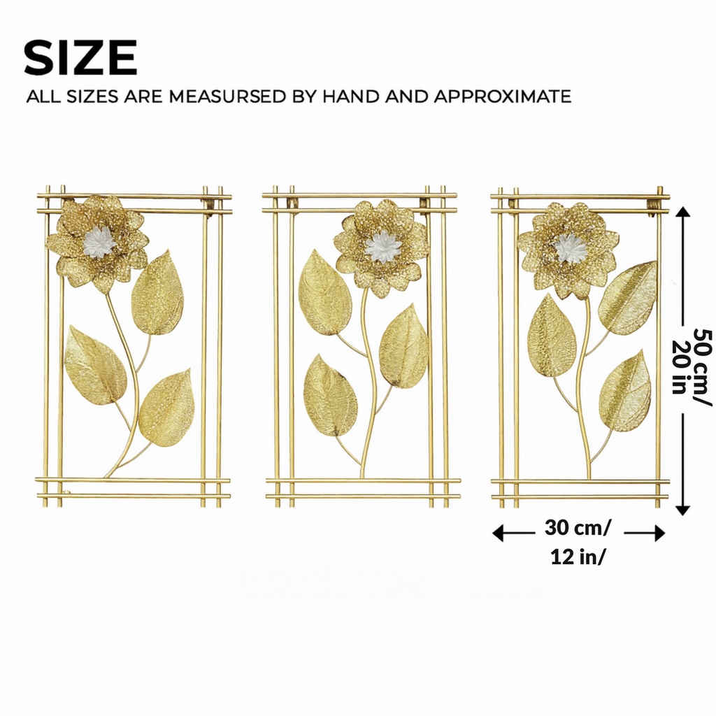 Golden Floral Wall Art – تابلوه حائط معدني بتصميم الزهور الذهبية