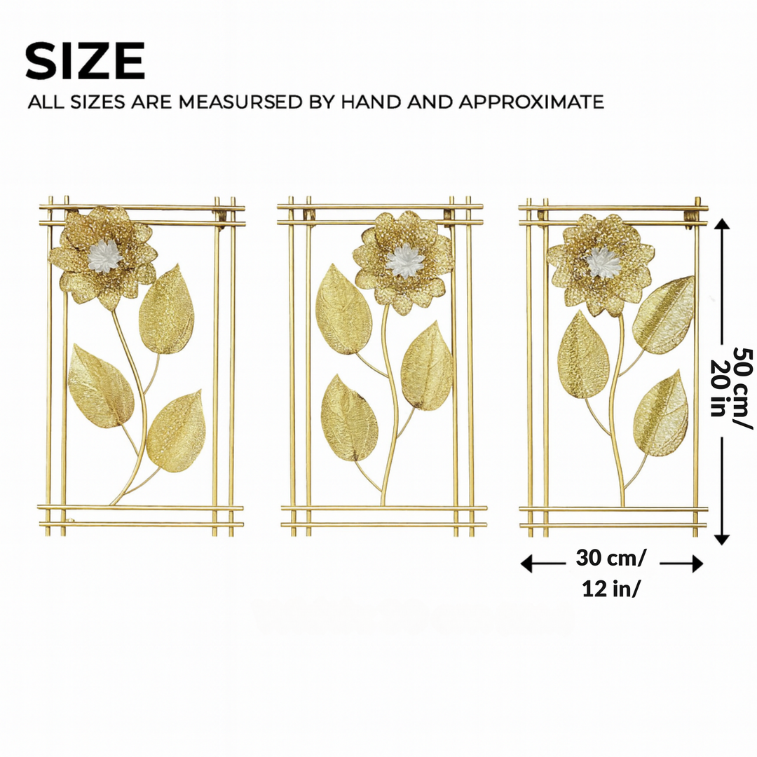 Golden Floral Wall Art – تابلوه حائط معدني بتصميم الزهور الذهبية