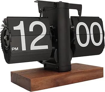 ساعة تقليب مكتبية بقاعدة خشبية فاخرة – Premium Retro Flip Clock