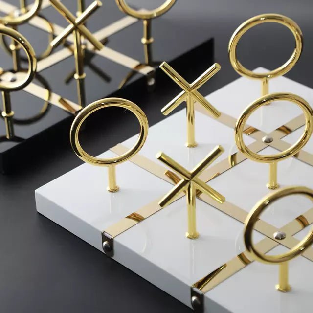 Decorative Tic Tac Toe Game Metal Gold with White Base Size 5 5 Inches