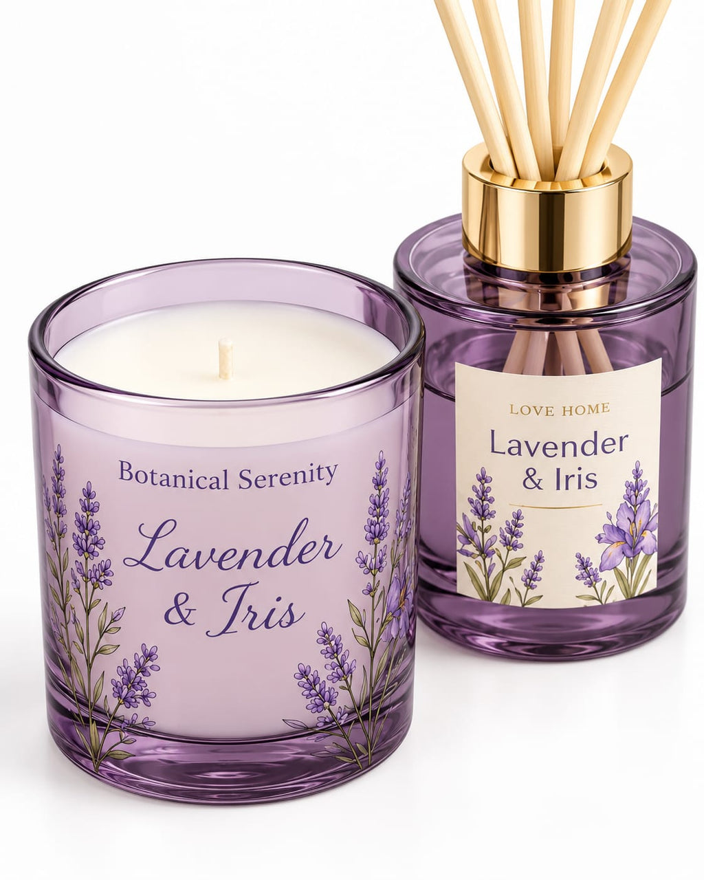 طقم هدايا شمعة ومعطر أعواد داخل قفص ديكوري – موف لافندر