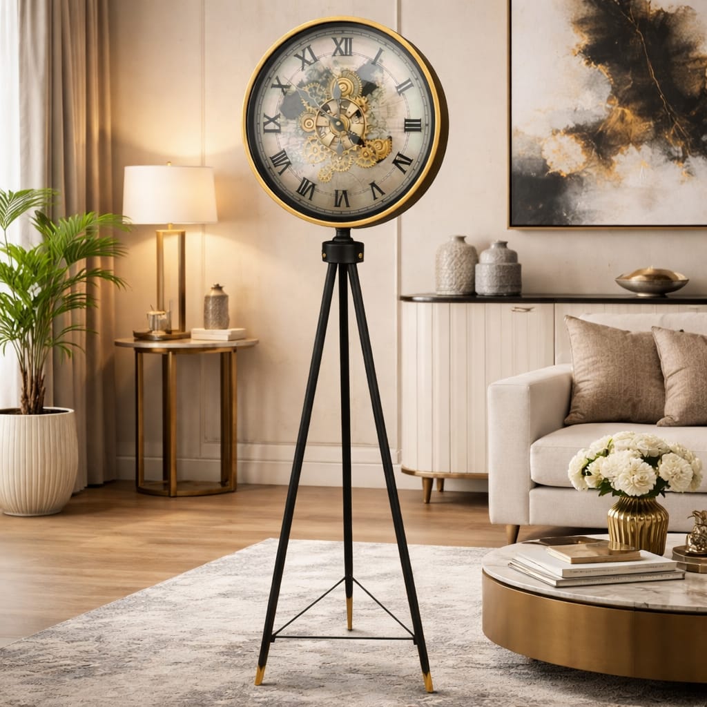 ساعة أرضية ديكورية فاخرة بتصميم تروس كلاسيكي – ارتفاع 160 سم