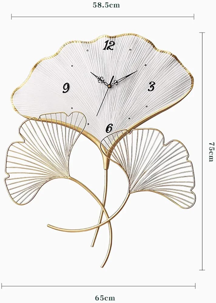 ساعة حائط أوراق الجنكة الذهبية – Ginkgo Leaves Clock