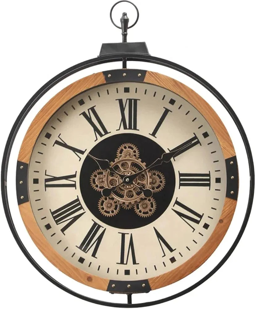 ساعة حائط كبيرة مزخرفة - أرقام رومانية - 73.5 × 60 سم - تصميم تروس عتيق