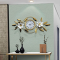 Luxury Wall Clock with Golden Leaves & 3D Flowers – Size 115×45cm