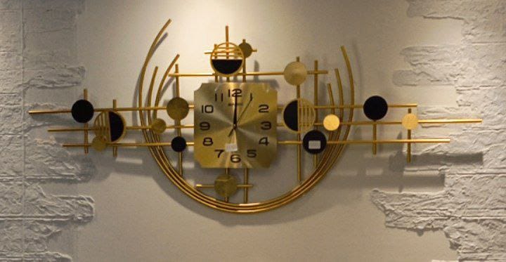 Modern Wall Clock Gold & Black – Geometric Luxury Decorative Clock – 120×50 cm – Silent Movement