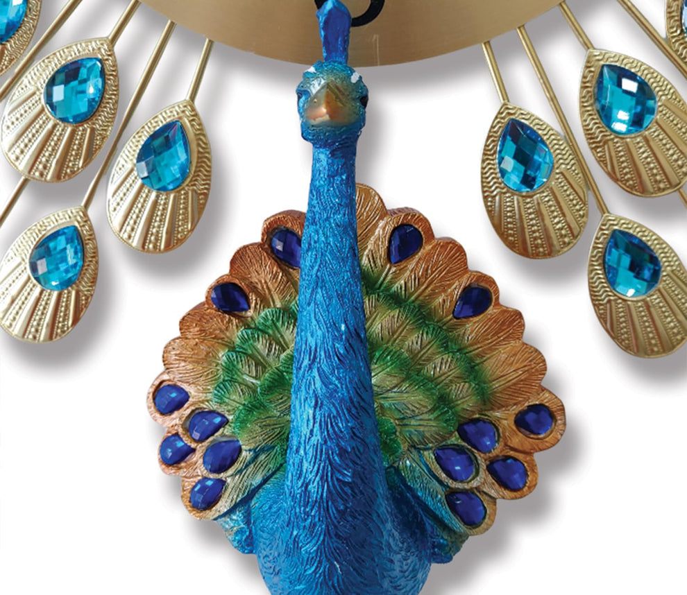 ساعة حائط معدن تصميم طاووس دائري فاخر – 65×65 سم