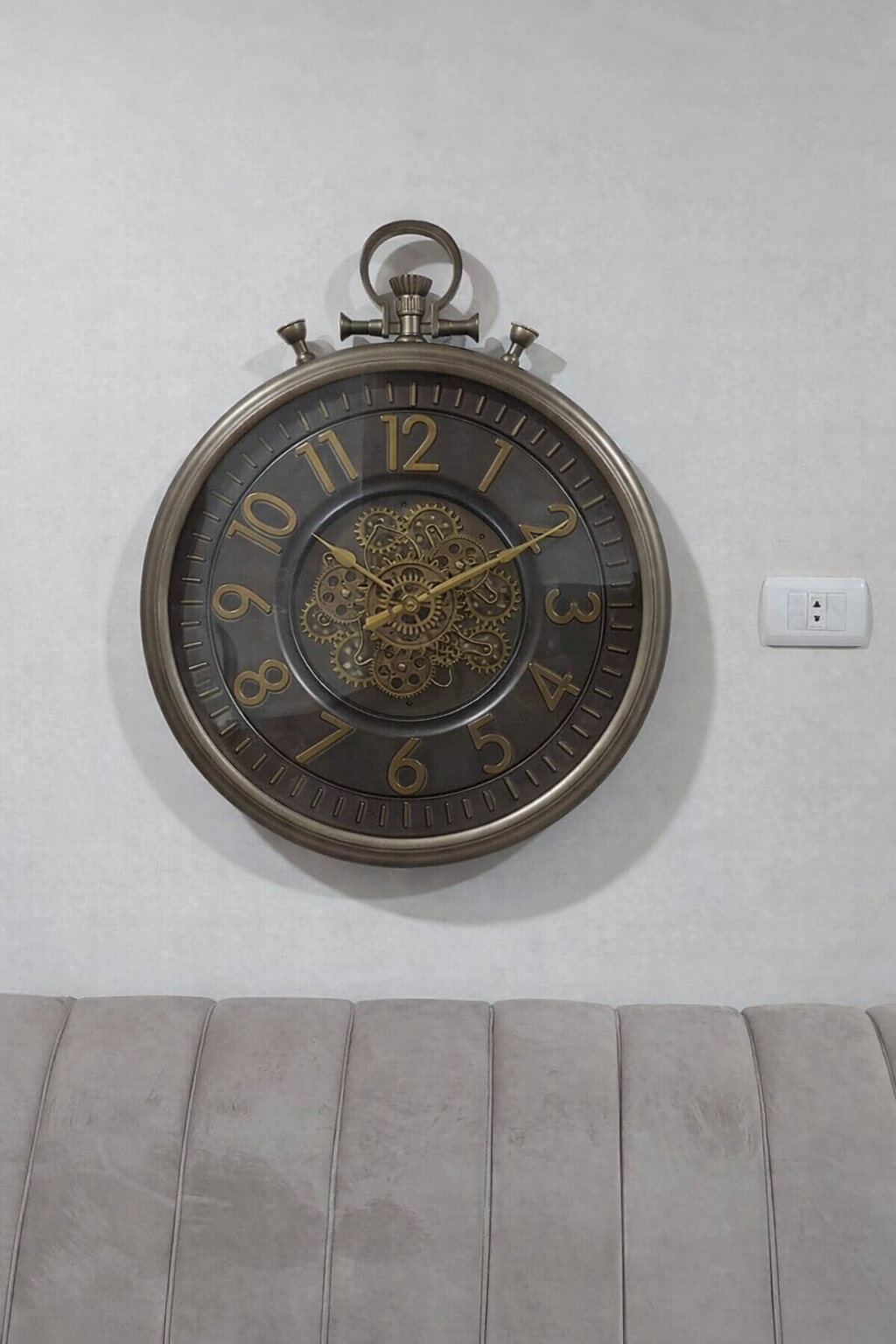 Industrial Steampunk Wall Clock with Moving Gears – 60 cm