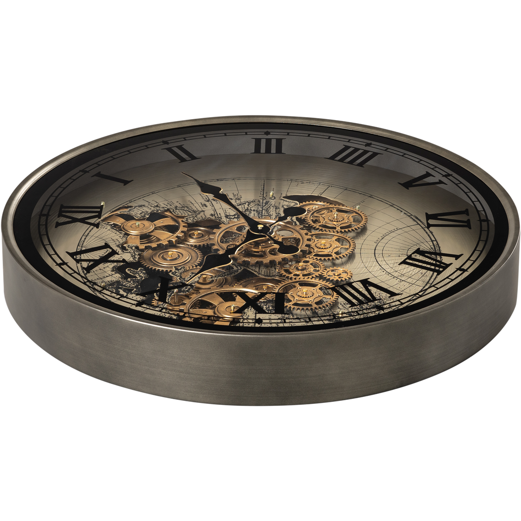 Steampunk World Map Wall Clock with Moving Gears – 60 cm Diameter
