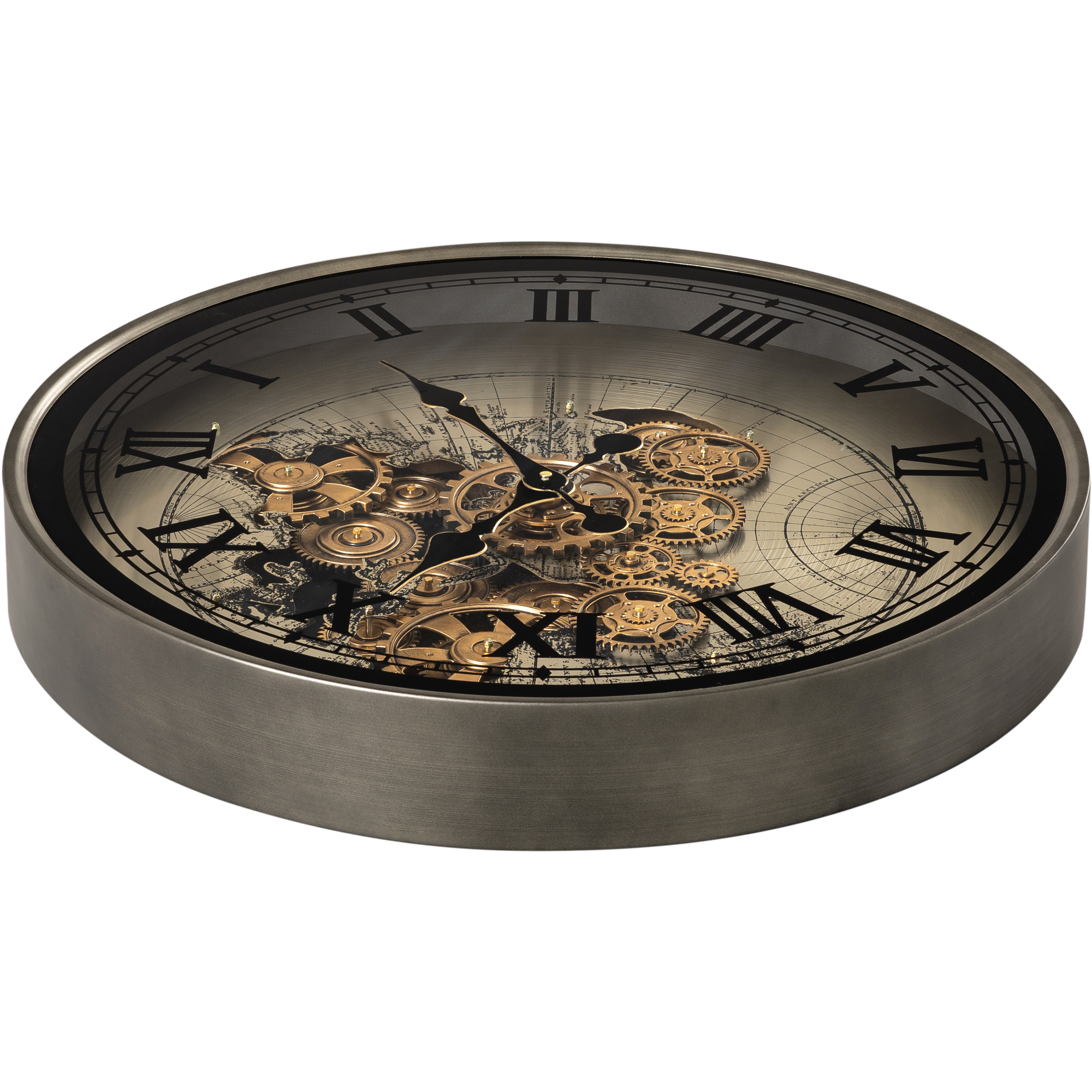 Steampunk World Map Wall Clock with Moving Gears – 60 cm Diameter