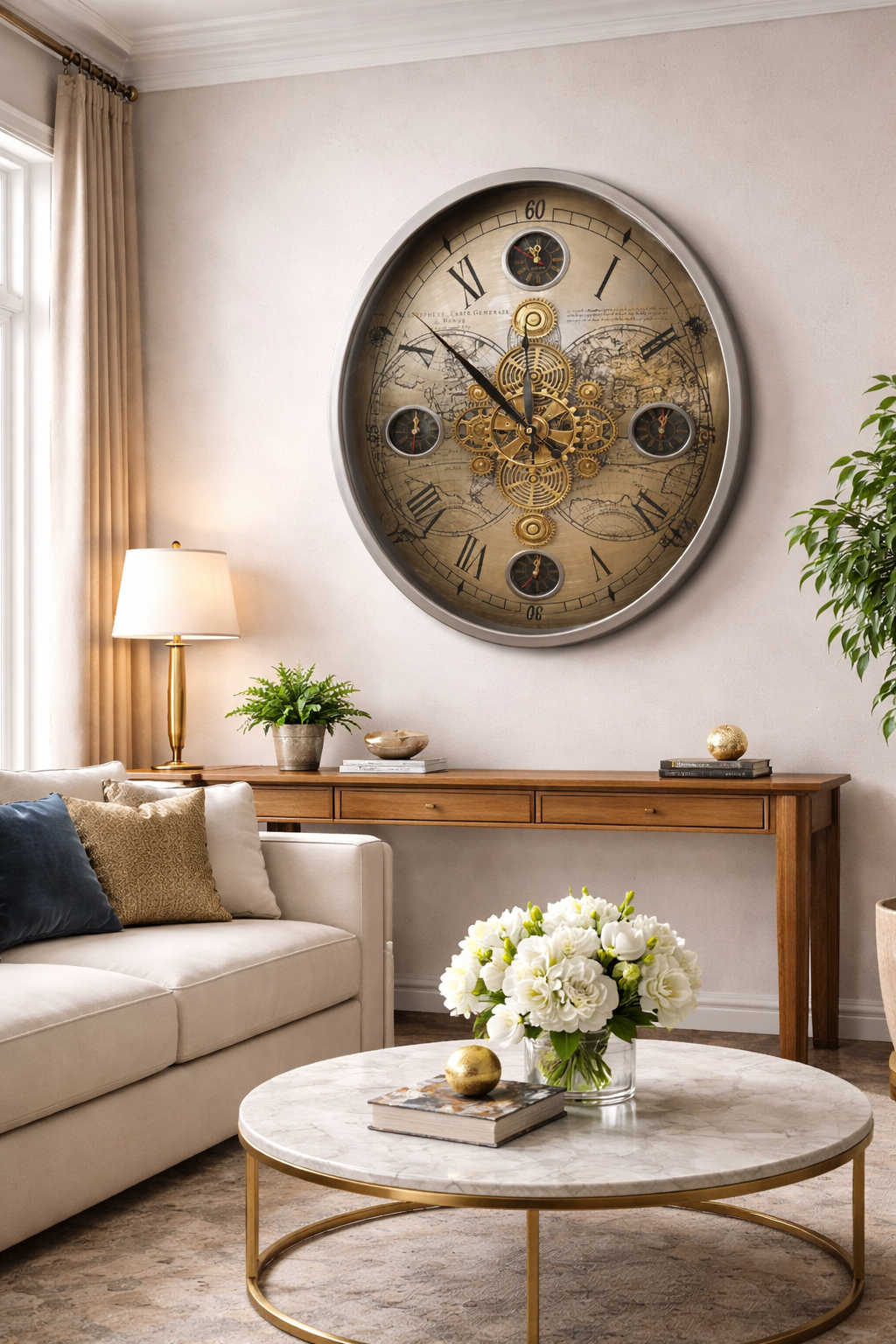 World Time Luxury Wall Clock – ساعة حائط متعددة التوقيتات
