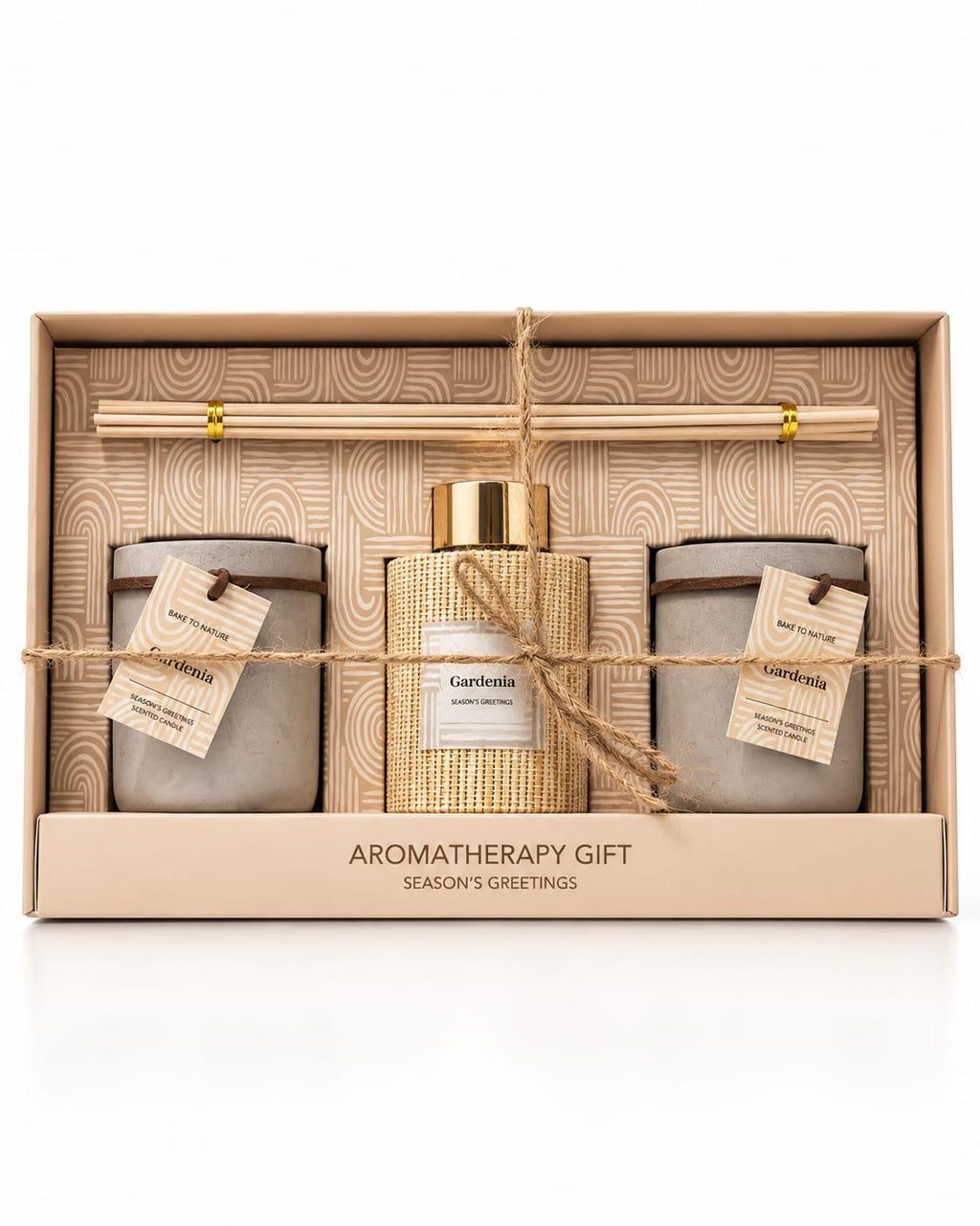 بوكس هدايا فاخر – طقم شموع ومعطر أعواد بتصميم طبيعي أنيق