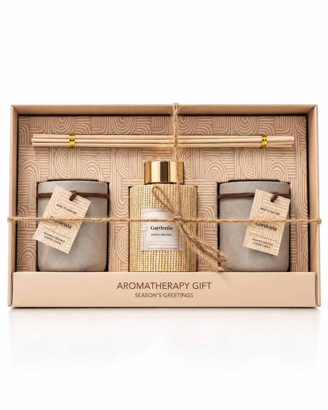بوكس هدايا فاخر – طقم شموع ومعطر أعواد بتصميم طبيعي أنيق