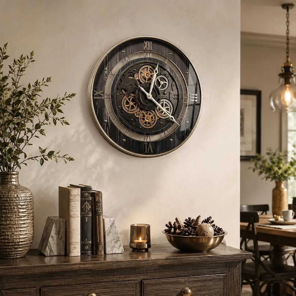 ساعة حائط ميكانيكا بالتروس المتحركة – 60×60 سم