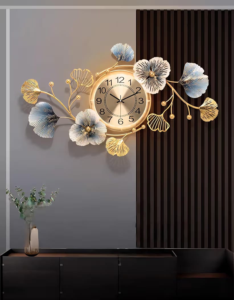 ساعة حائط مودرن مضيئة بتصميم زهور – 83×48 سم