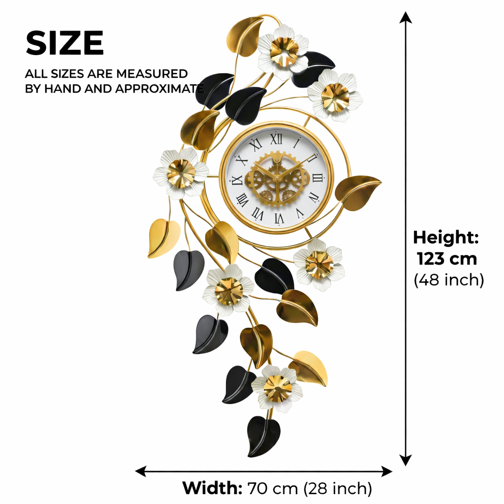 Floral Luxury Wall Clock – ساعة حائط مودرن بتصميم أوراق وزهور