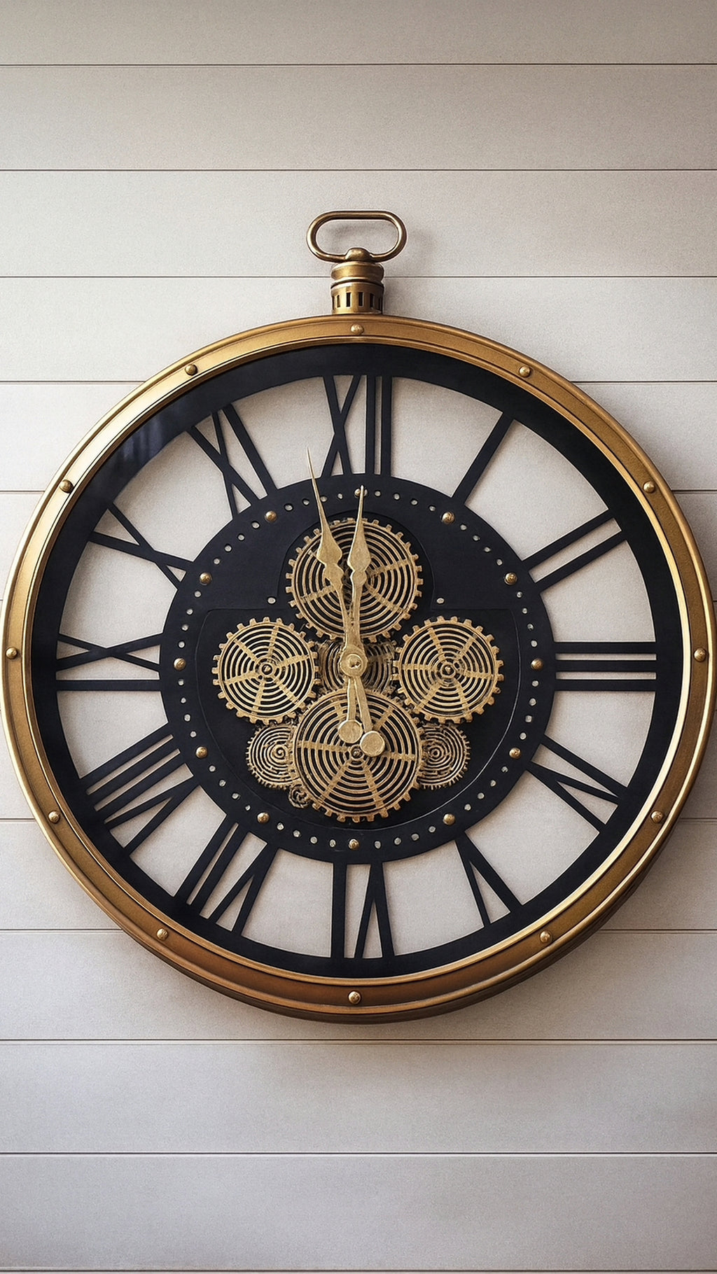 Luxury Metal Wall Clock with Decorative Gears – Gold & Black – 60cm Diameter