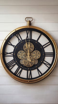 Luxury Metal Wall Clock with Decorative Gears – Gold & Black – 60cm Diameter