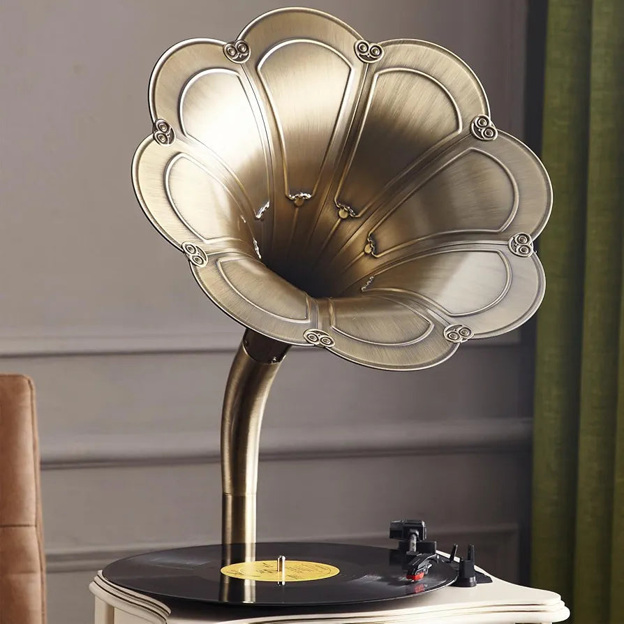 جرامافون فاخر بتصميم كلاسيكي مع مشغل فينيل وبلوتوث – Luxury Vintage Gramophone