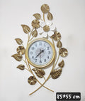 Luxury Wall Clock with Golden Leaves and White Flower – Size 85×55cm