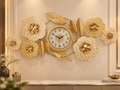 Golden Leaves Wall Clock – 3D Metal Flowers