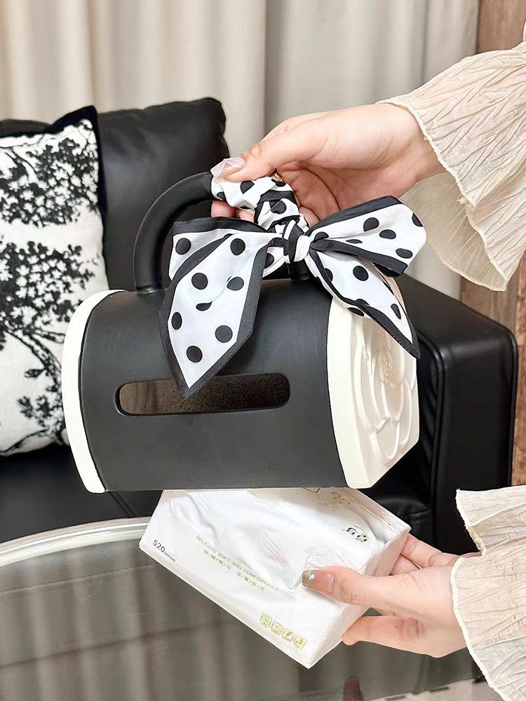 علبة مناديل سيراميك بتصميم أنيق مع فيونكة ديكور – Tissue Box Holder