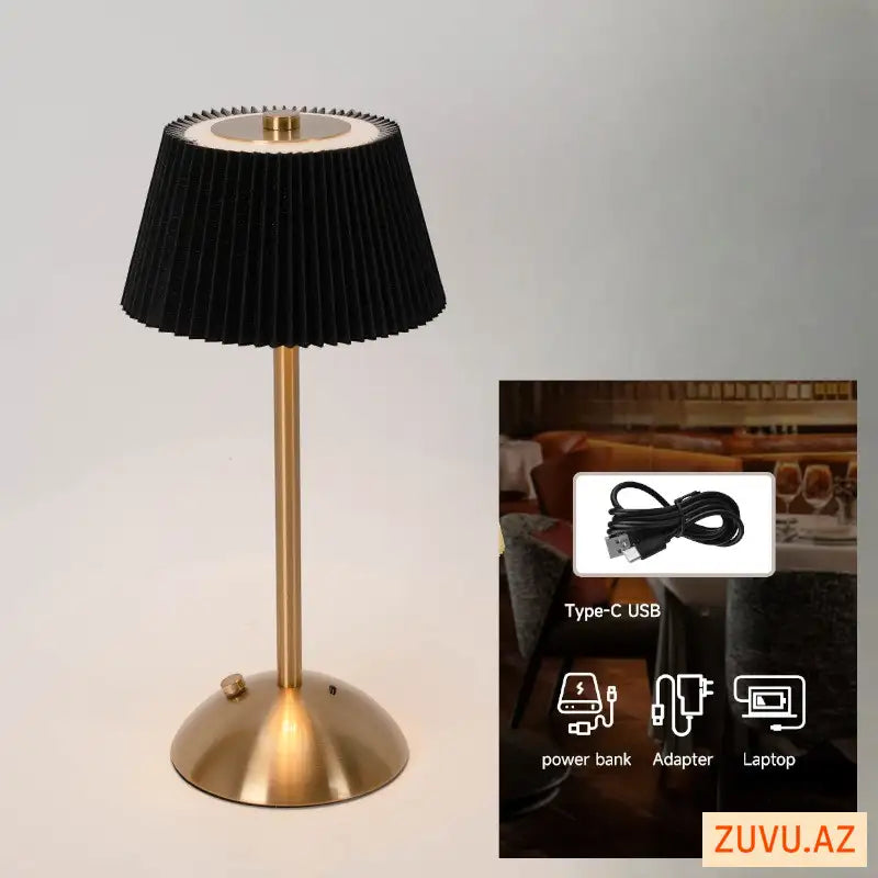 أباجورة طاولة فاخرة بقاعدة ذهبية وشيد أسود – Luxury Table Lamp