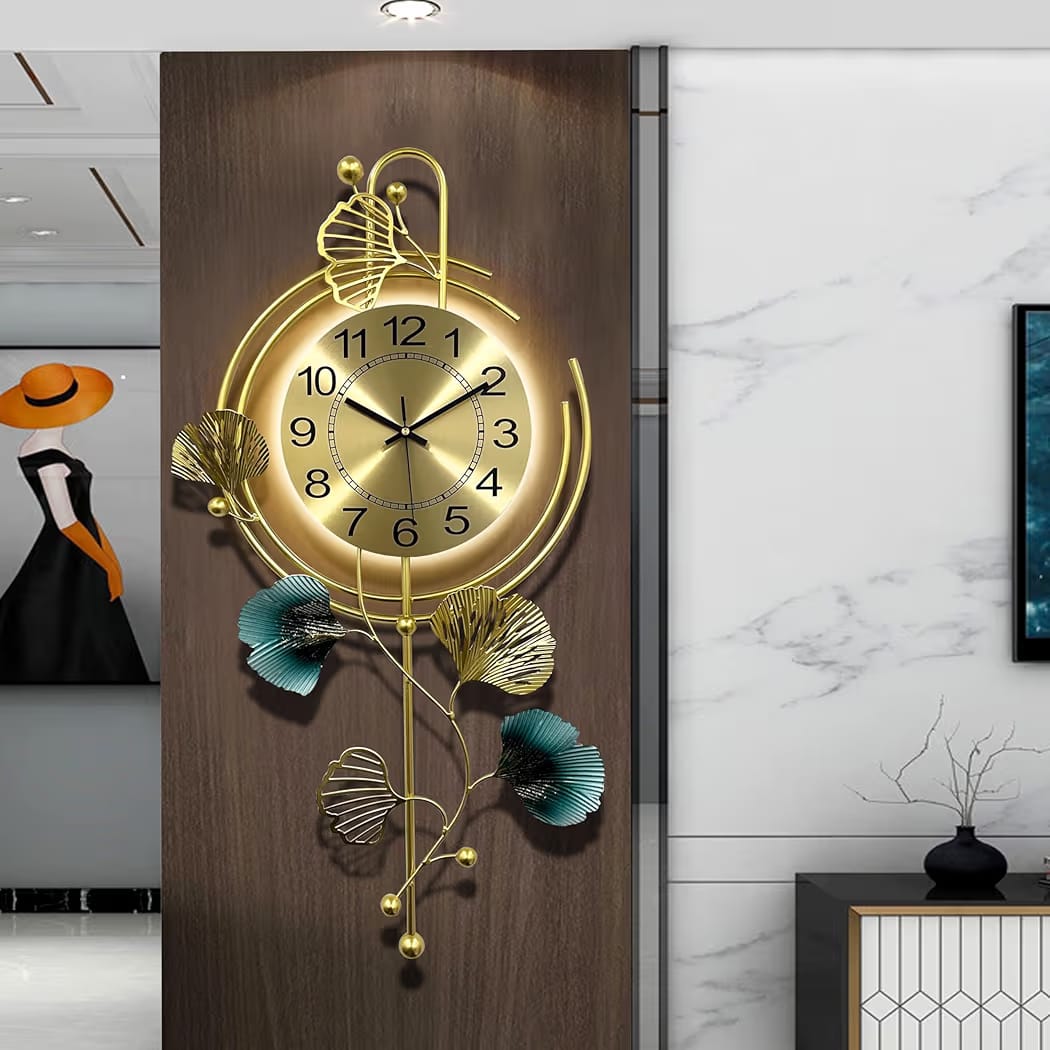 ساعة حائط ديكور مودرن بإضاءة LED – 79×40 سم