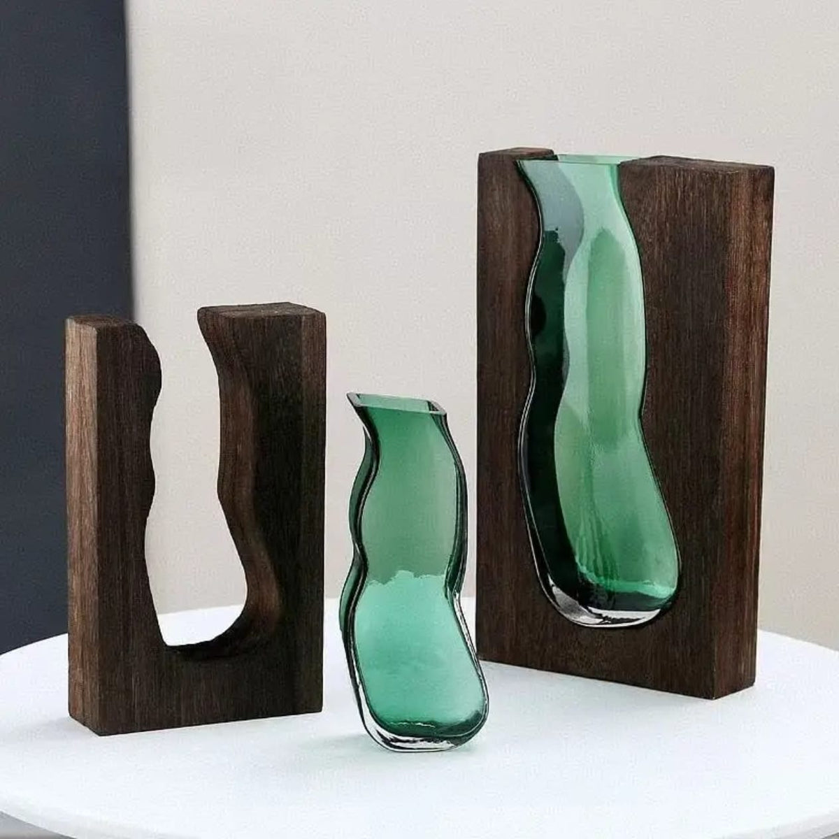 فازة زجاج بإطار خشبي – Wood Frame Vase