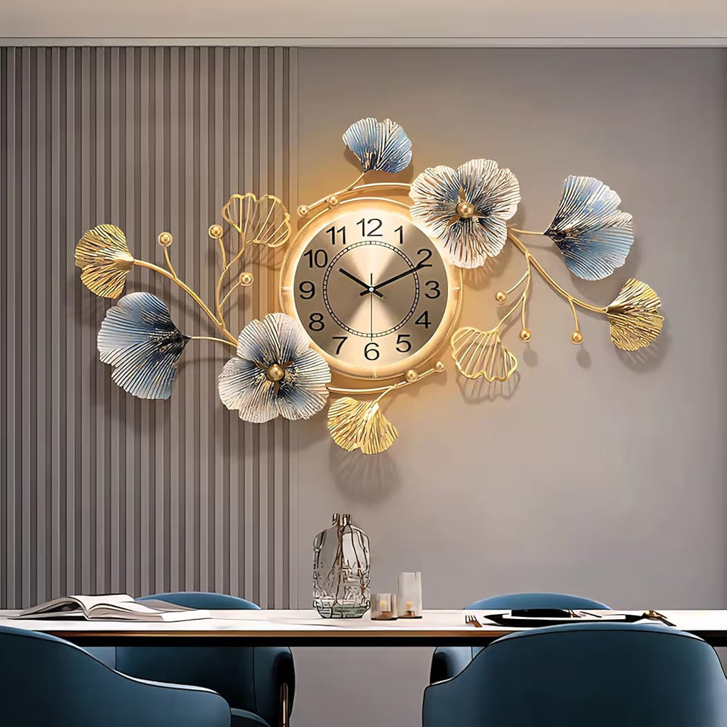 ساعة حائط مودرن مضيئة بتصميم زهور – 83×48 سم