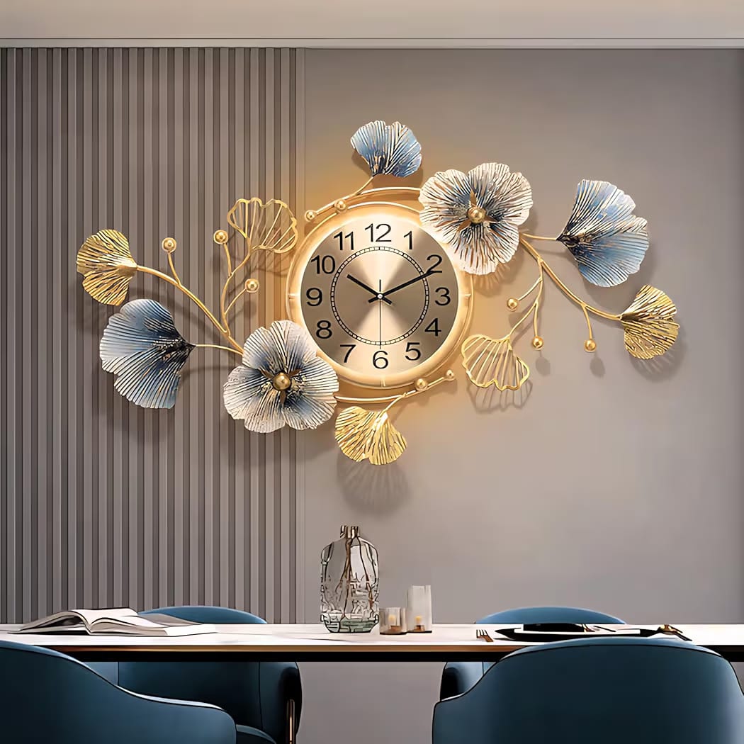 ساعة حائط مودرن مضيئة بتصميم زهور – 83×48 سم