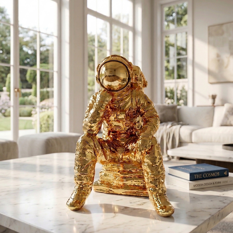 Golden Astronaut Sculpture – تمثال رائد فضاء ذهبي فاخر 30 سم