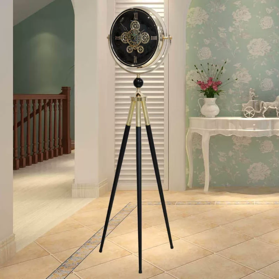 Black Gold Tripod Clock – ساعة أرضية فاخرة ستاند
