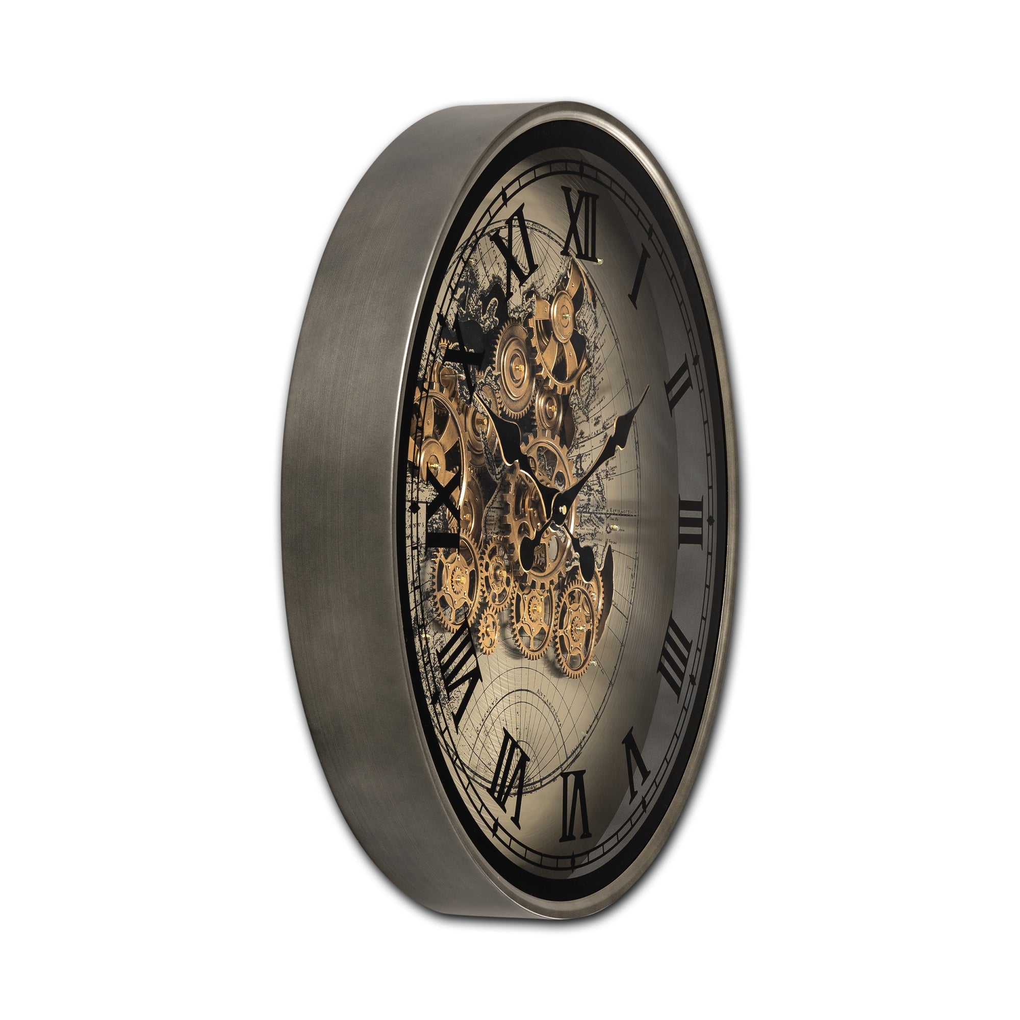 Steampunk World Map Wall Clock with Moving Gears – 60 cm Diameter