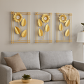 Golden Floral Wall Art – تابلوه حائط معدني بتصميم الزهور الذهبية