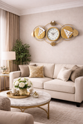 ساعة حائط استانلس ستيل ديكور مودرن ذهبي بتصميم ورد – مقاس 110×55 سم