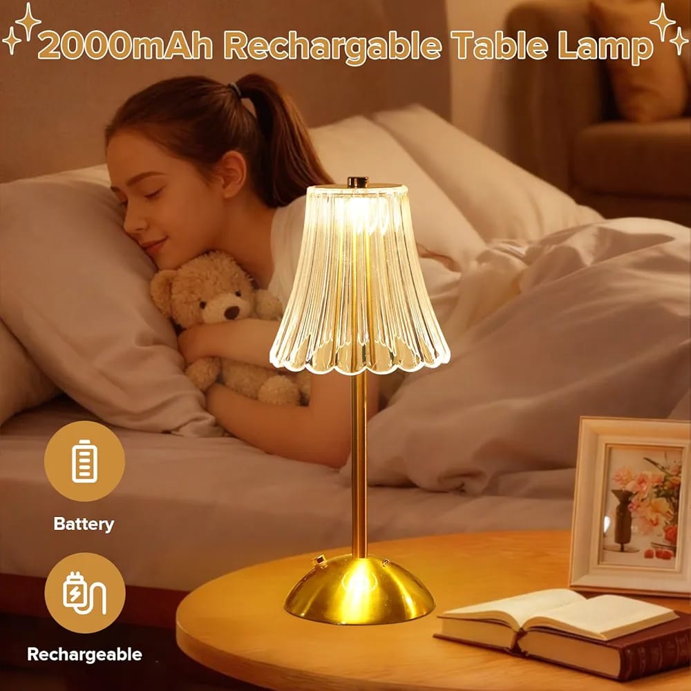 أباجورة طاولة لاسلكية LED كريستال – قابلة للشحن باللمس | لون ذهبي