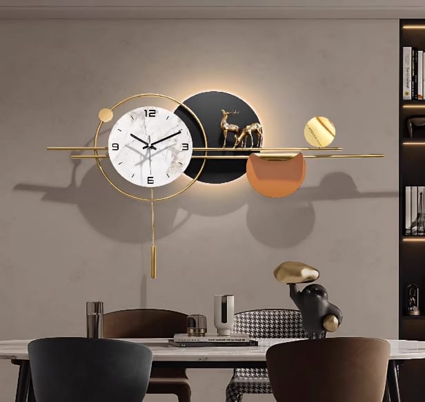 ساعة حائط مضيئة بتصميم الغزال والدوائر – 90×50 سم