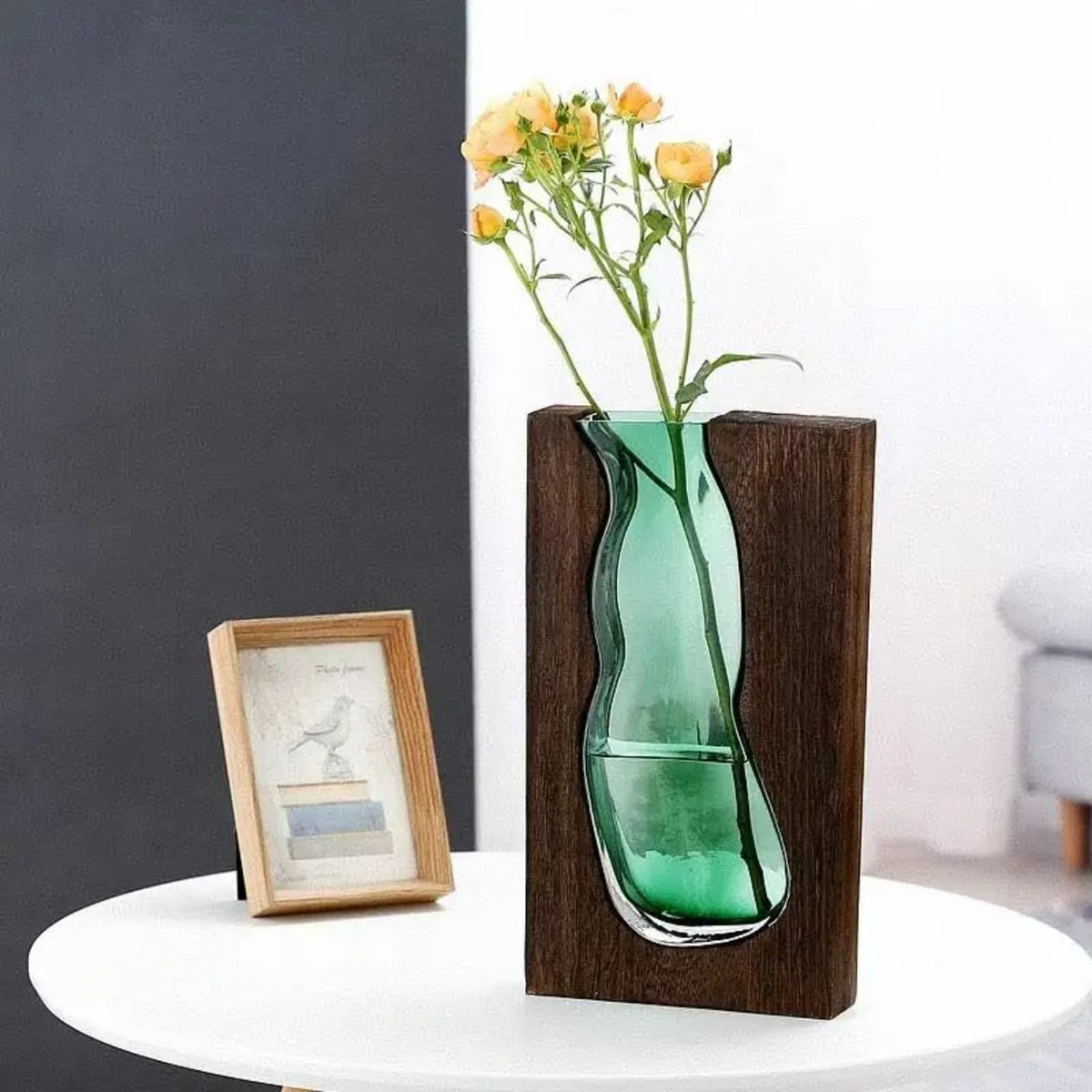 فازة زجاج بإطار خشبي – Wood Frame Vase