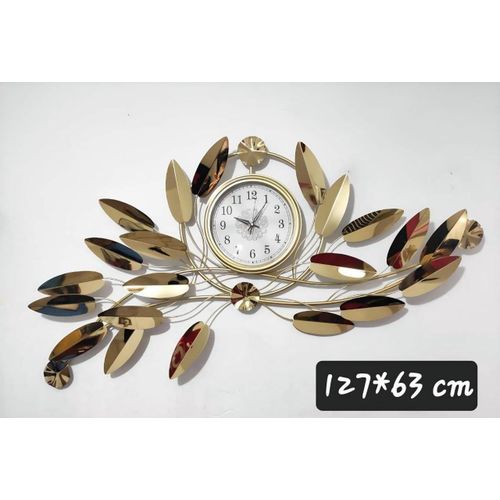 Golden Leaves Wall Clock – 3D Flowers Large