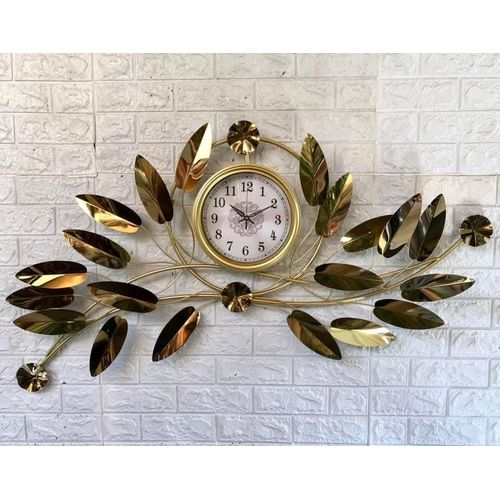 Golden Leaves Wall Clock – 3D Flowers Large