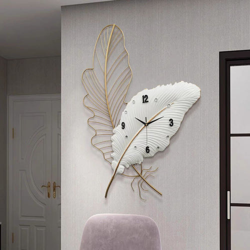 Feather Metal Wall Frame Clock – Gold