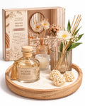 طقم معطر منزلي فاخر مع شمعة وصينية ديكورية – Natural Elegance