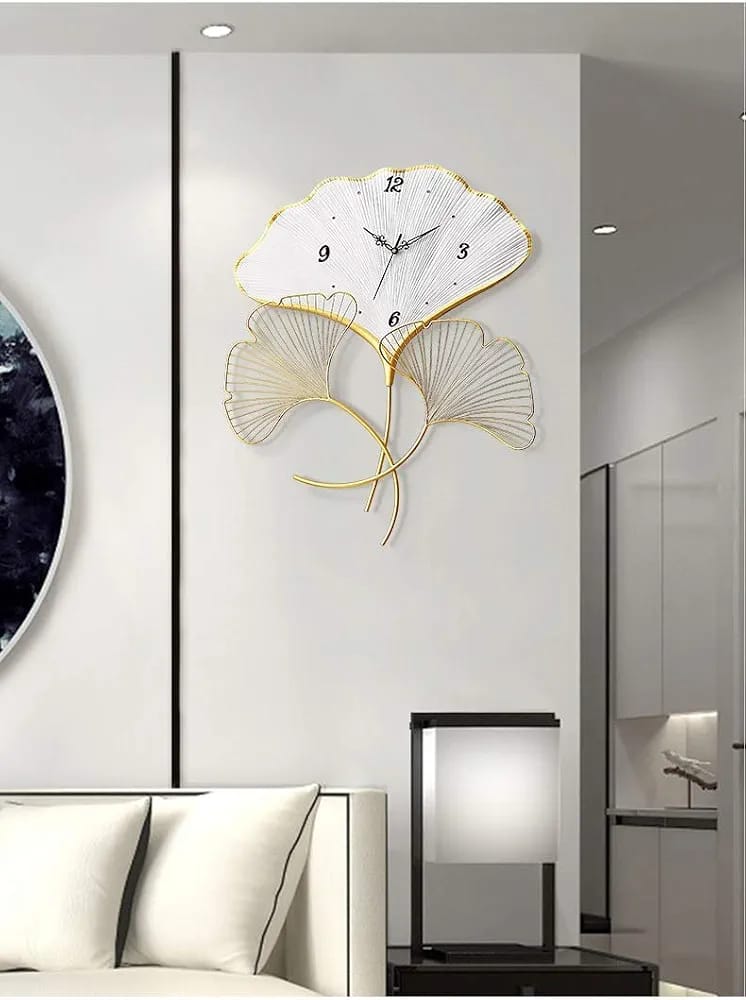 ساعة حائط أوراق الجنكة الذهبية – Ginkgo Leaves Clock