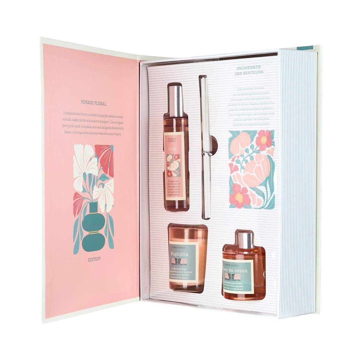 بوكس هدايا عطري فاخر بتصميم كتاب الورود – مجموعة معطرات وشمعة